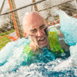 Participant closed eyes while in the middle of ice blocks in Arctic Enema