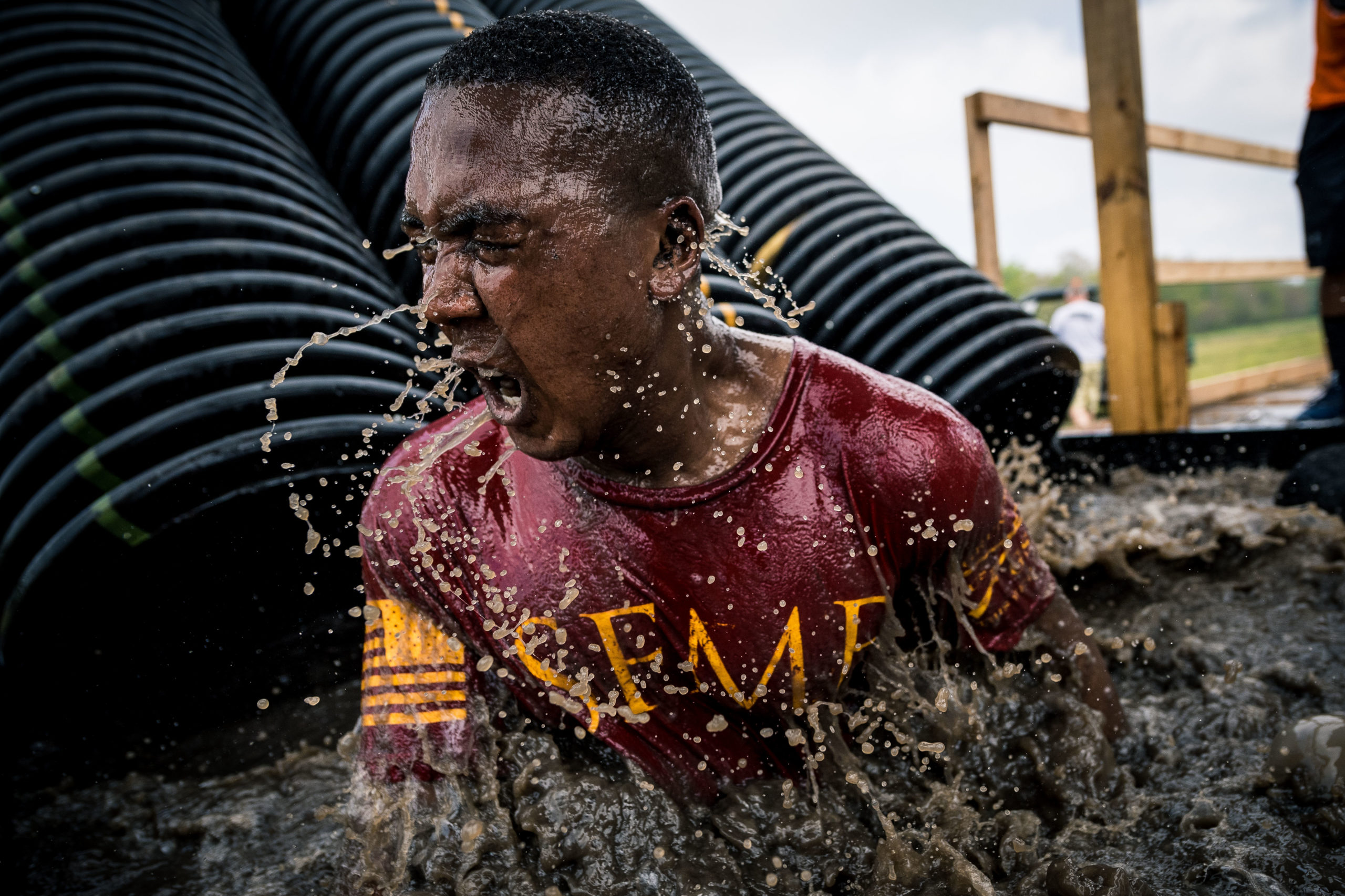 Man bursting out of water